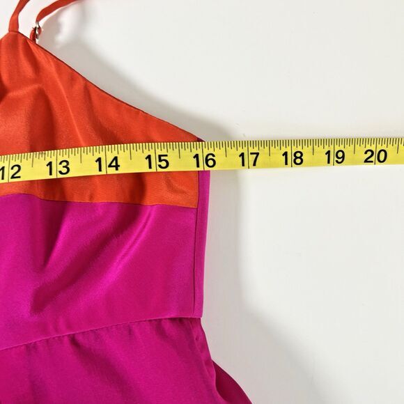Shoshanna Short Dress 8 Hot Pink Orange Silk Color‎ Block Empire Waist - Picture 6 of 11